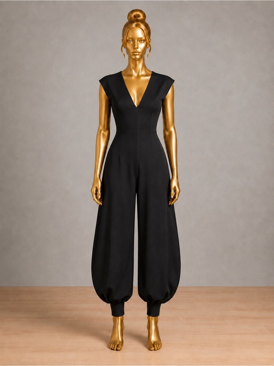Fashion Nova Pants - Fashion Nova Black Deep V Balloon Leg Jumpsuit Size Medium